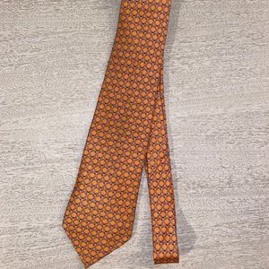 HERMÈS 100% Silk Men's Tie - Orange & Blue/Grey